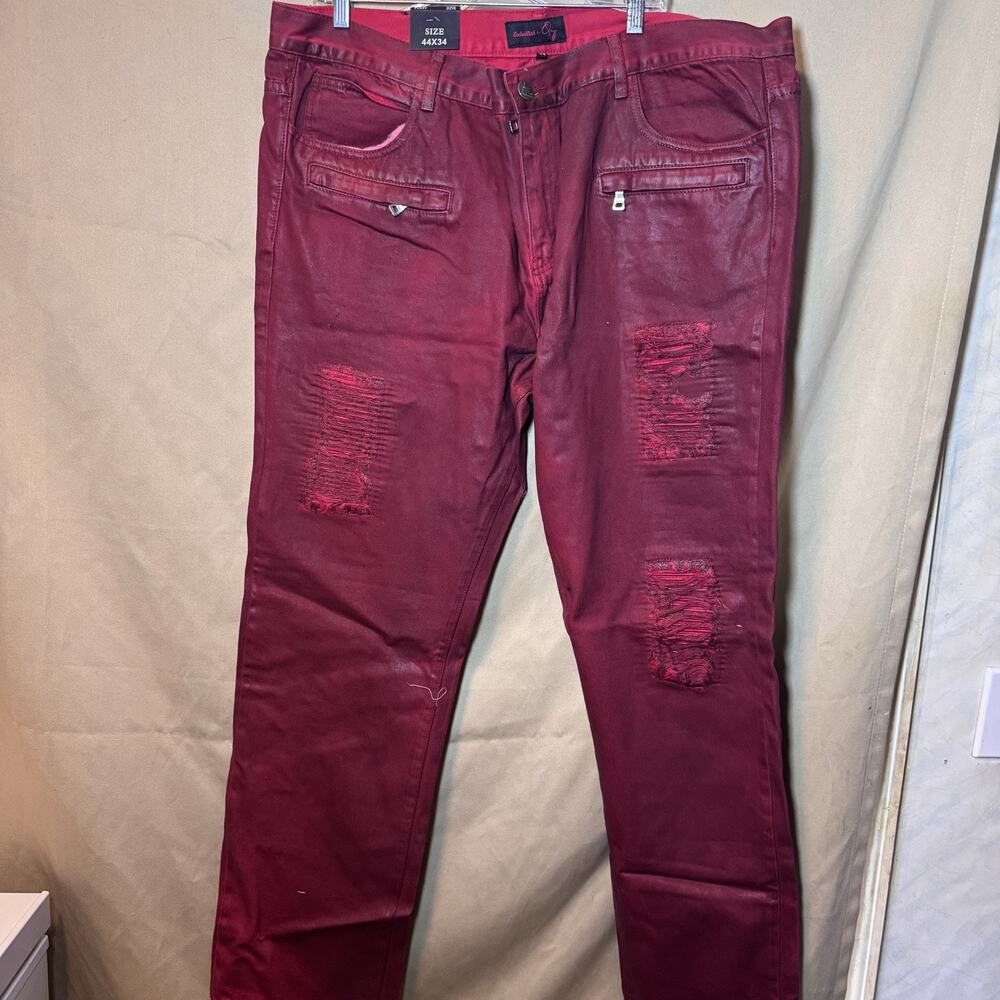 Embellish jeans men 44x34 Stiff Maroon NWT Distressed Ripped